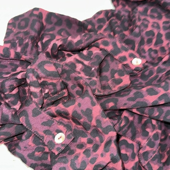 Intro burgundy & black leopard print Button Down Shirt size 1X - Picture 5 of 7
